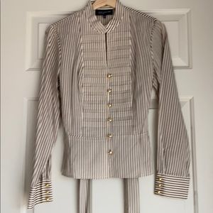 Jones New York tan and cream blouse, excellent, M